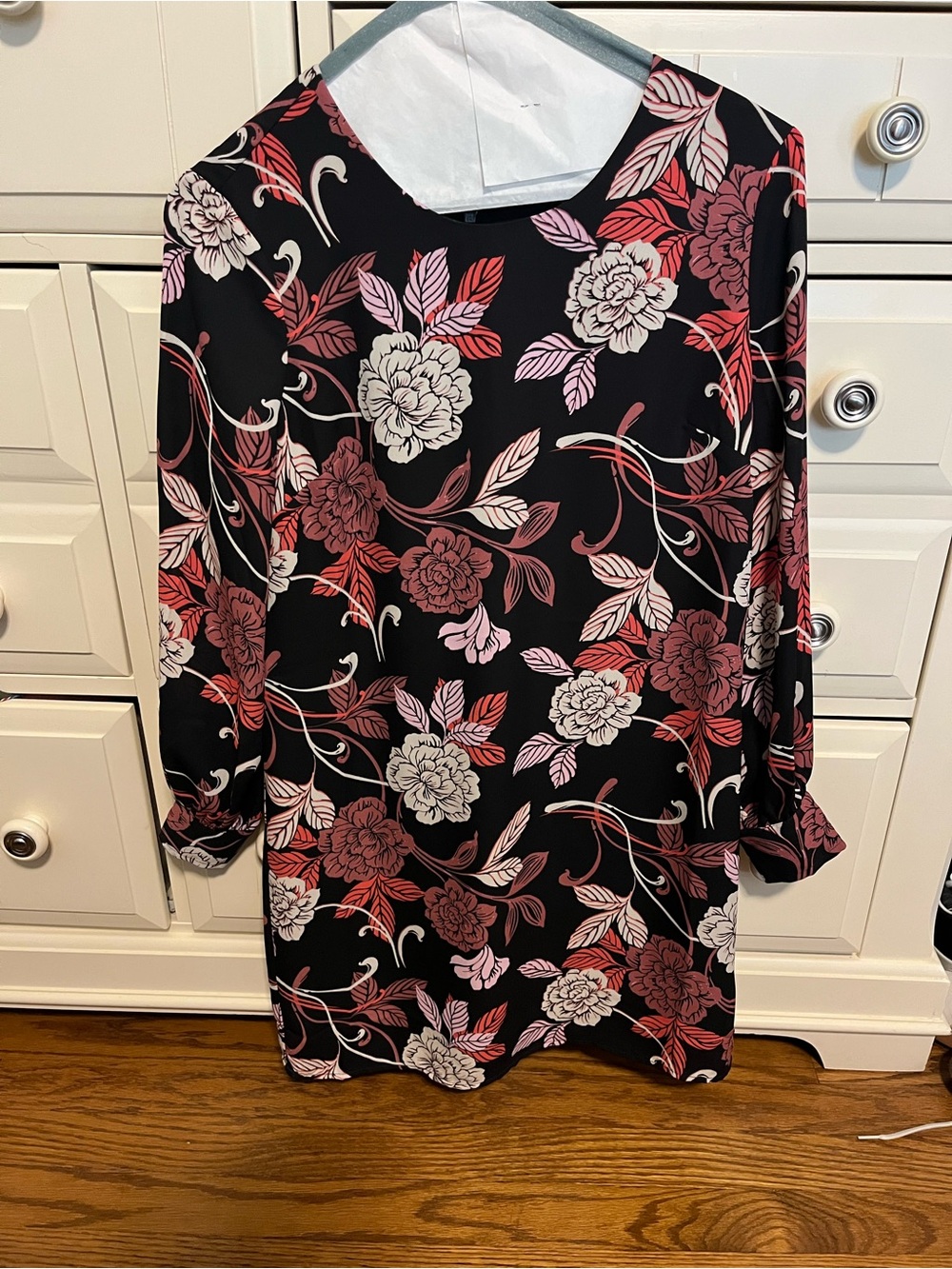 Banana Republic Black Floral Long Sleeve Shift Dress